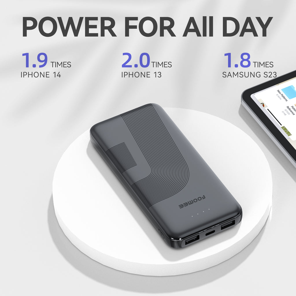 FOOMEE 10000mAh 12W Muti-Port Portable Power Bank Ultra Slim with  Indicator, AB11