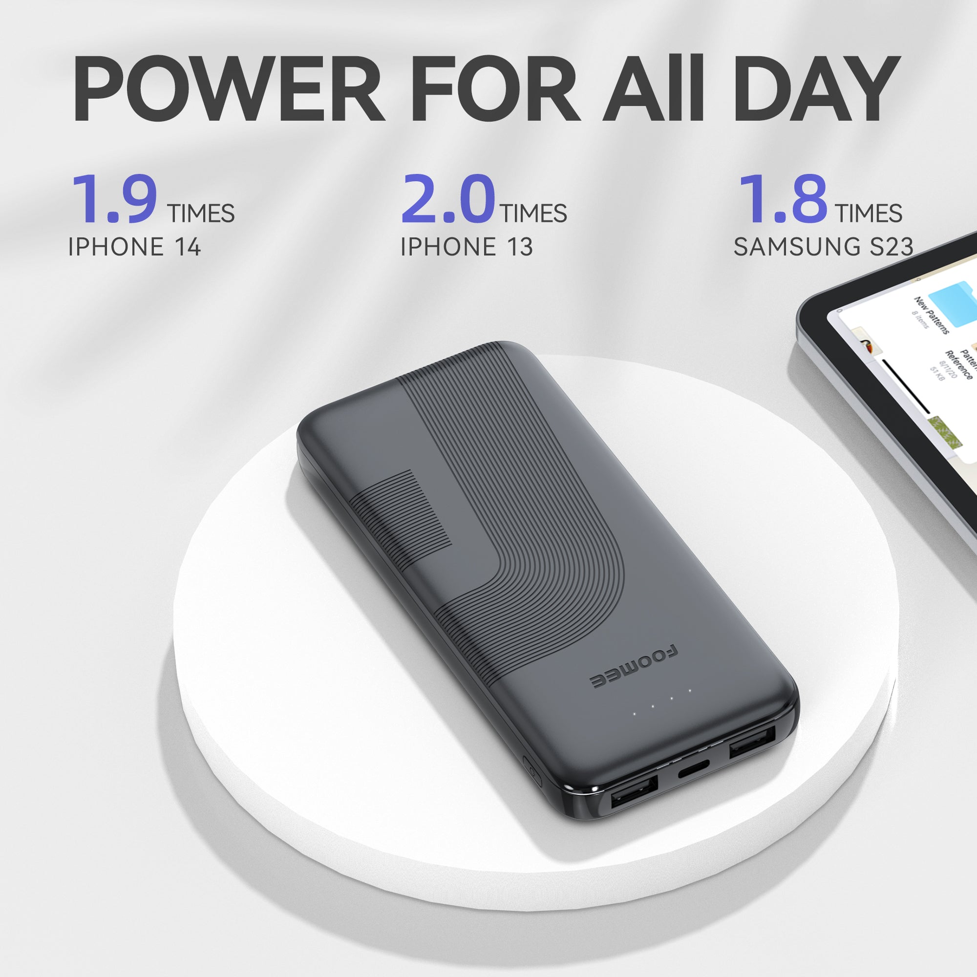 FOOMEE 10000mAh 12W Muti-Port Portable Power Bank Ultra Slim with  Indicator, AB11