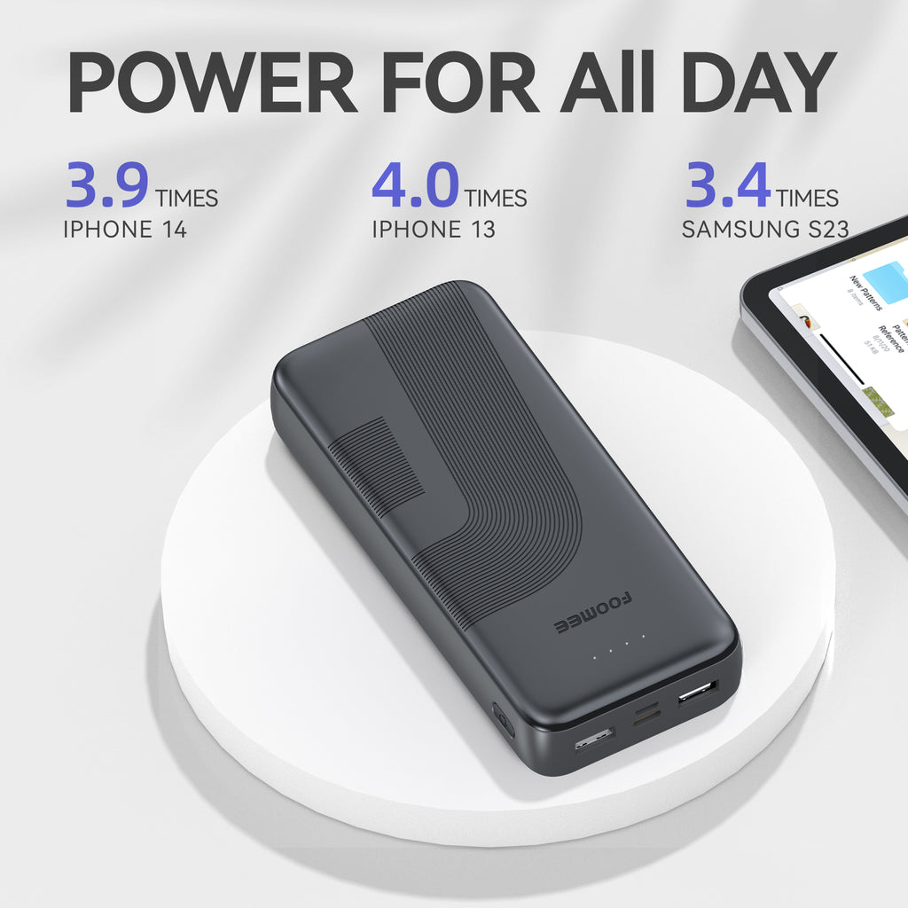 FOOMEE 20000mAh 12W Muti-Port Portable Power Bank Ultra Slim with  Indicator, AB21