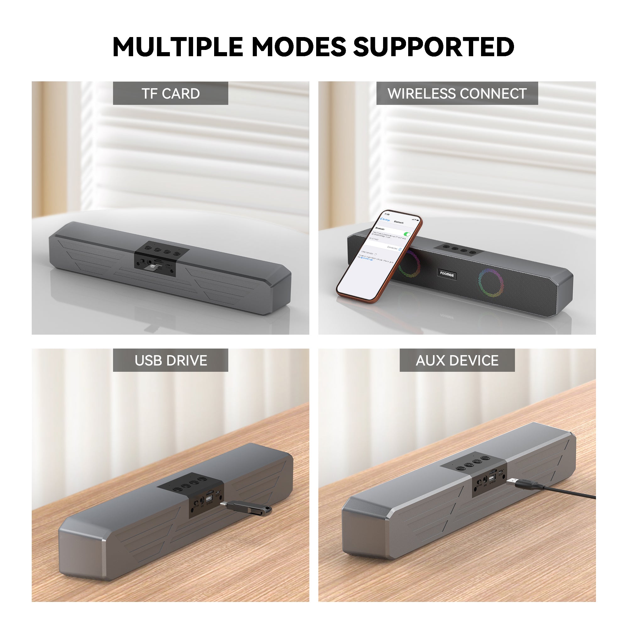FOOMEE 10W Super Bass Bluetooth Speaker with RGB Light HH53