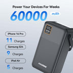 FOOMEE 60,000 mAh 22.5w Fast Charging Power Bank with Flashlight, Type-C, Built-in Strap AF60
