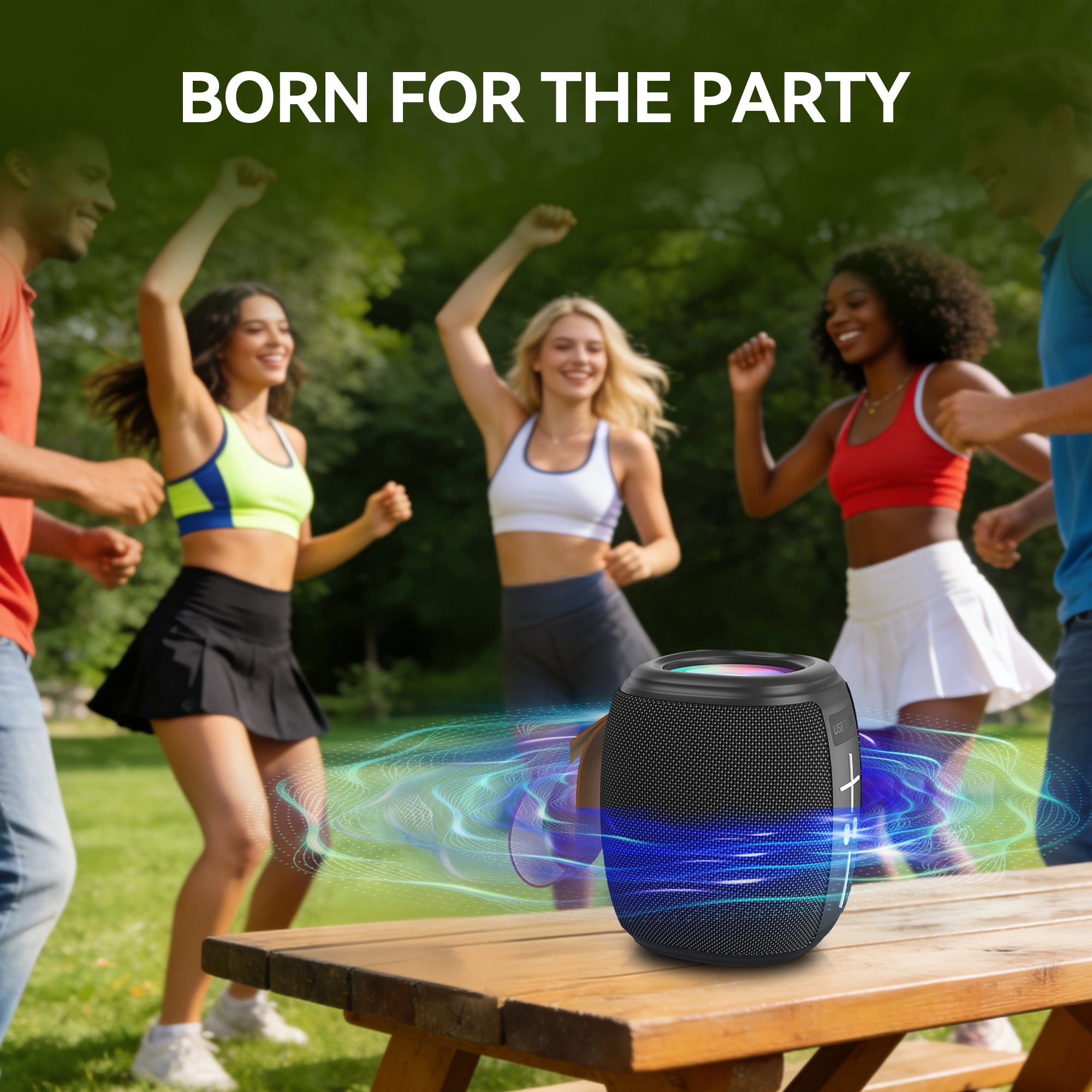 FOOMEE Wireless Bluetooth Speaker, Super Bass, IPX5 Waterproof, Long Battery Life & RGB Light HH58