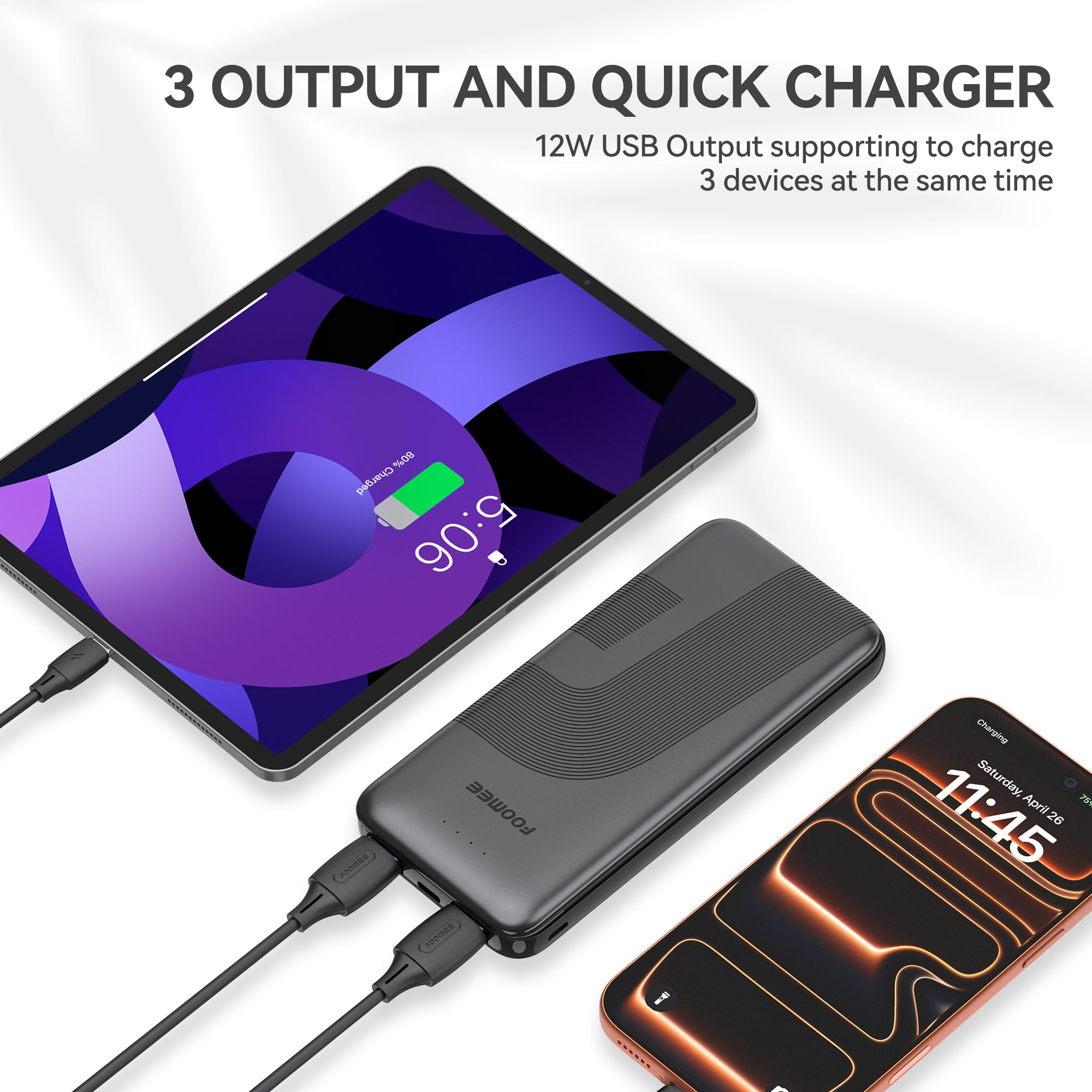 FOOMEE 10000mAh 12W Muti-Port Portable Power Bank Ultra Slim with  Indicator, AB11