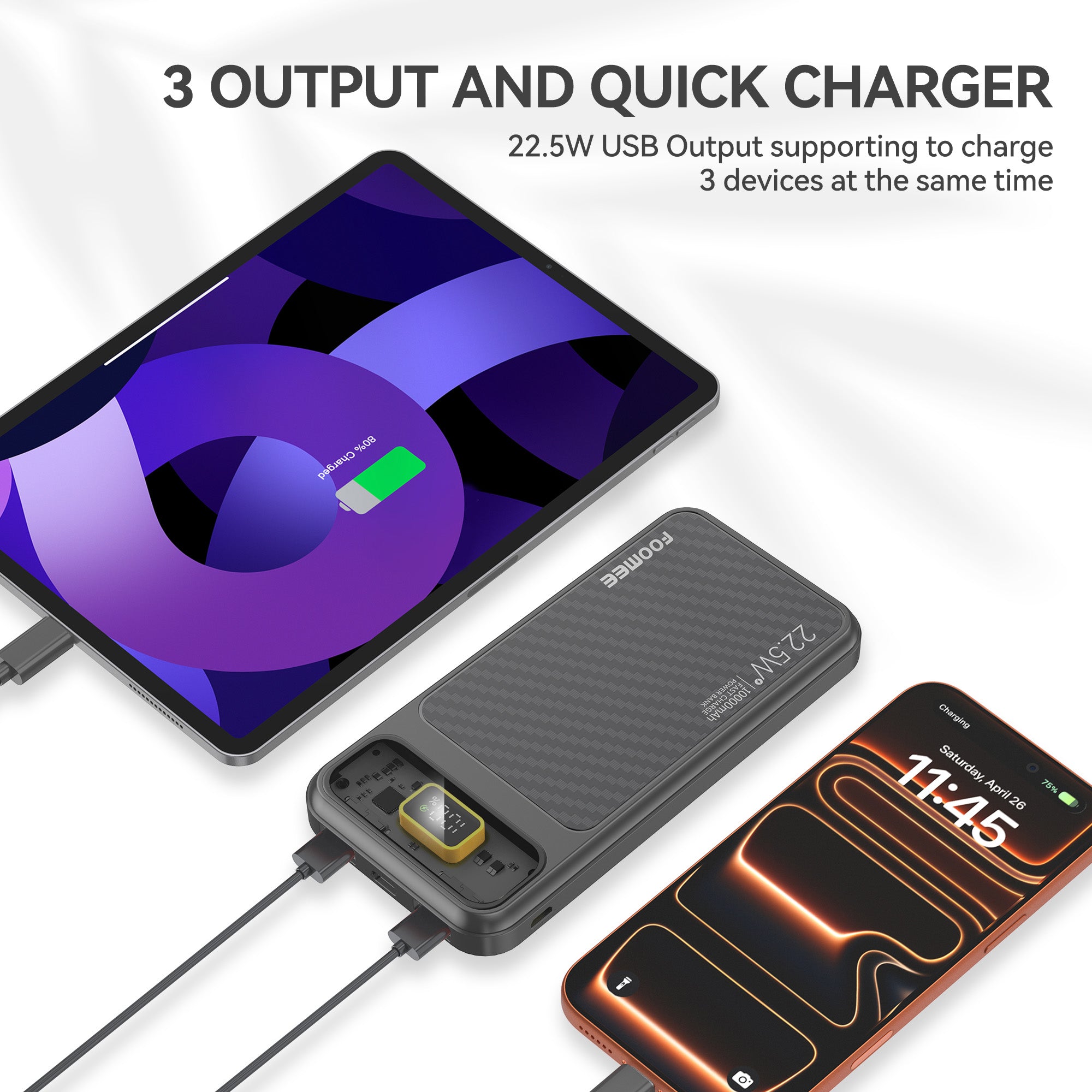 FOOMEE 10000mAh 22.5W Fast Charging Power Bank,Ultra Slim Portable Charger with LED Display, Dual USB & Type-C