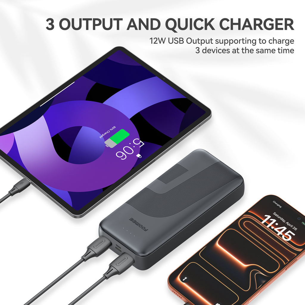 FOOMEE 20000mAh 12W Muti-Port Portable Power Bank Ultra Slim with  Indicator, AB21