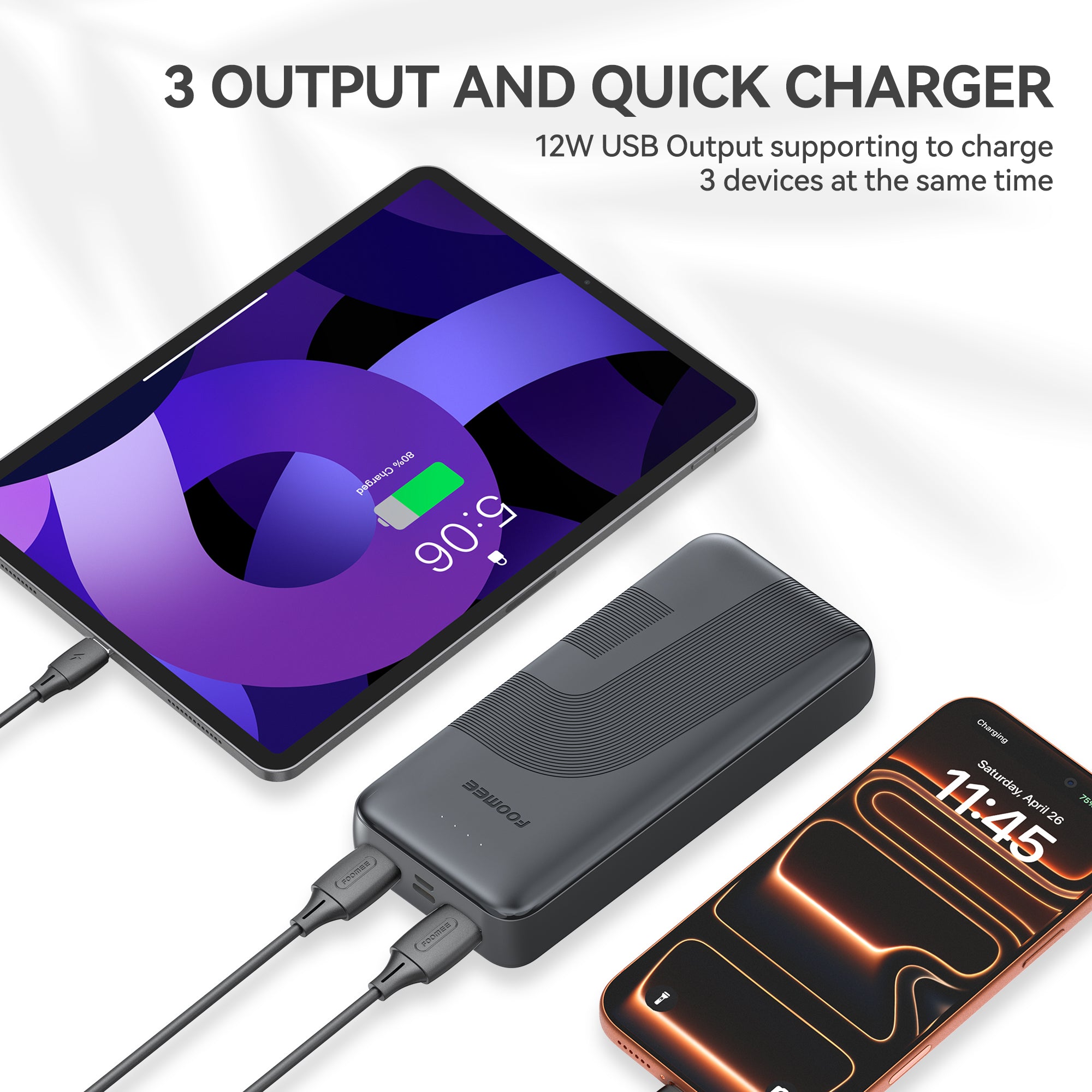 FOOMEE 20000mAh 12W Muti-Port Portable Power Bank Ultra Slim with  Indicator, AB21