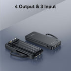 FOOMEE 10000mAh Portable Power Bank,Dual Light,Built-in Type-C Cable,5 Output AB15