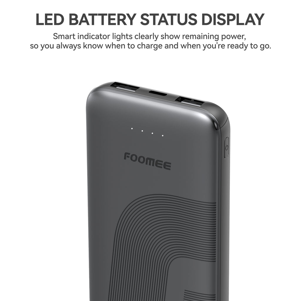 FOOMEE 10000mAh 12W Muti-Port Portable Power Bank Ultra Slim with  Indicator, AB11