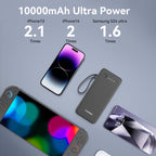 FOOMEE 10000mAh Portable Power Bank,Dual Light,Built-in Type-C Cable,5 Output AB15