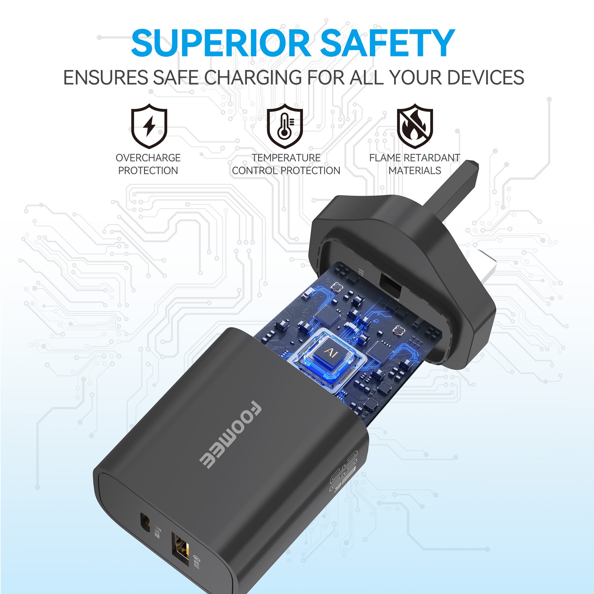 FOOMEE 33W GaN Super Fast Charger,USB-A & Type-C Dual Output,With Free Type-C Cable,for Iphone,Android,etc.