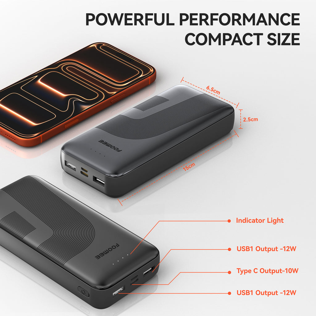FOOMEE 20000mAh 12W Muti-Port Portable Power Bank Ultra Slim with  Indicator, AB21