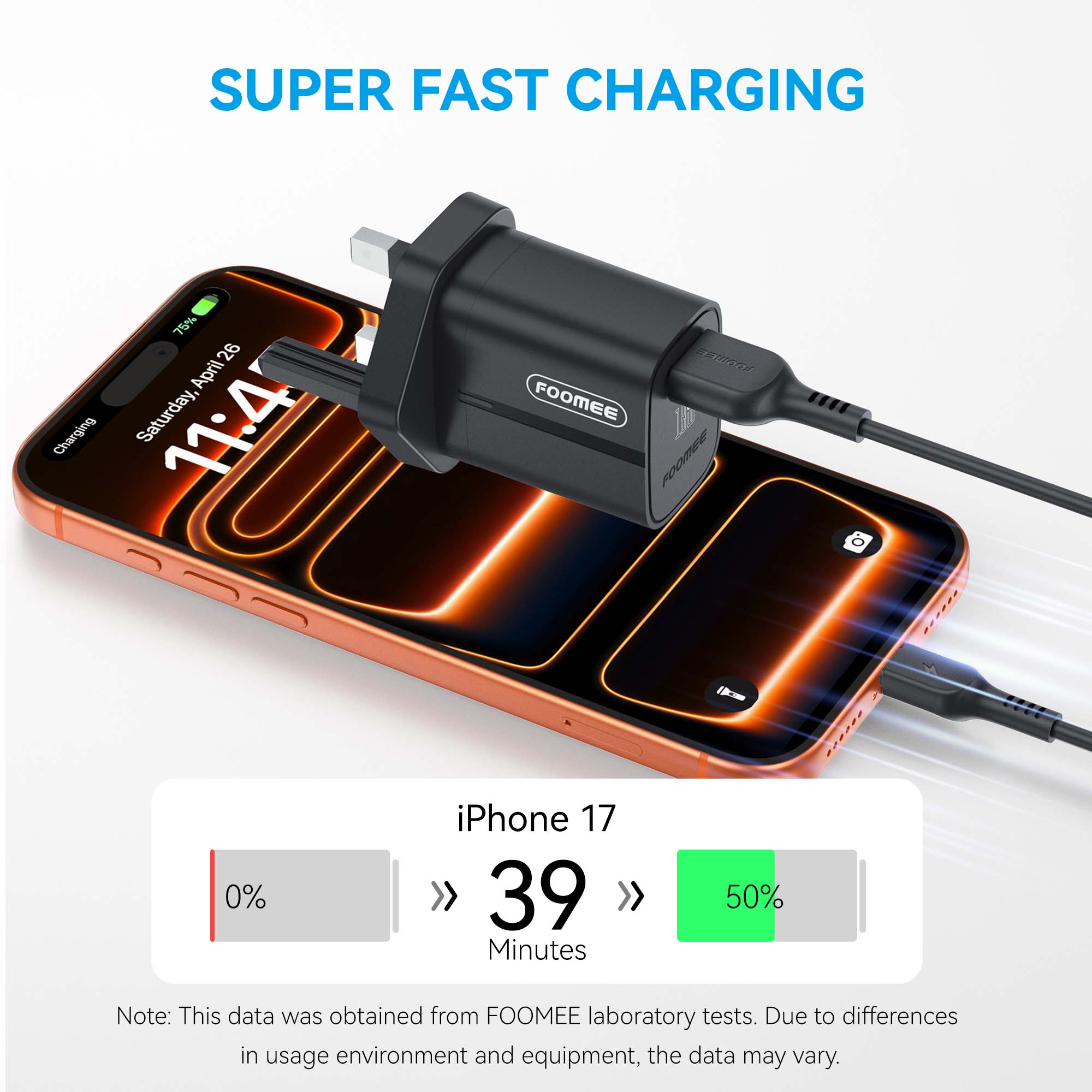 FOOMEE 18W Super Fast Charger USB-A Output+ Type-C Cable For Phones, Power Banks and Other Type-C device