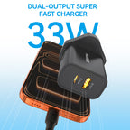 FOOMEE 33W GaN Super Fast Charger,USB-A & Type-C Dual Output,With Free Type-C Cable,for Iphone,Android,etc.