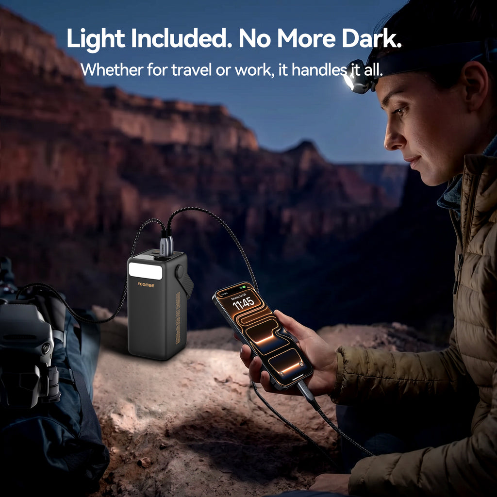 FOOMEE 60,000mAh 65w Type-C Fast Charging Power Bank with Flashlight, Digital Display and Built-in Strap, For Laptop, Phone,Tablet AA65