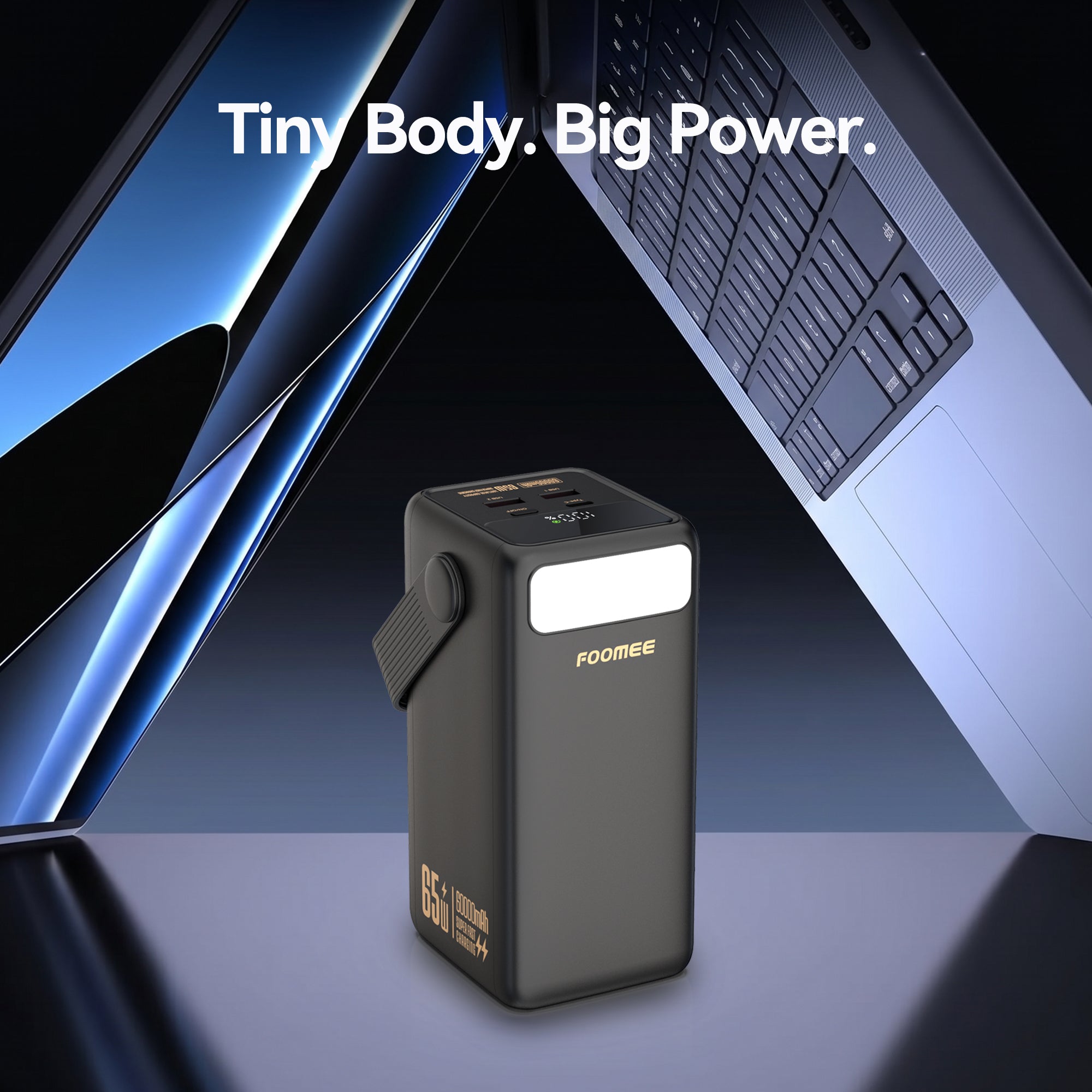 FOOMEE 60,000mAh 65w Type-C Fast Charging Power Bank with Flashlight, Digital Display and Built-in Strap, For Laptop, Phone,Tablet AA65