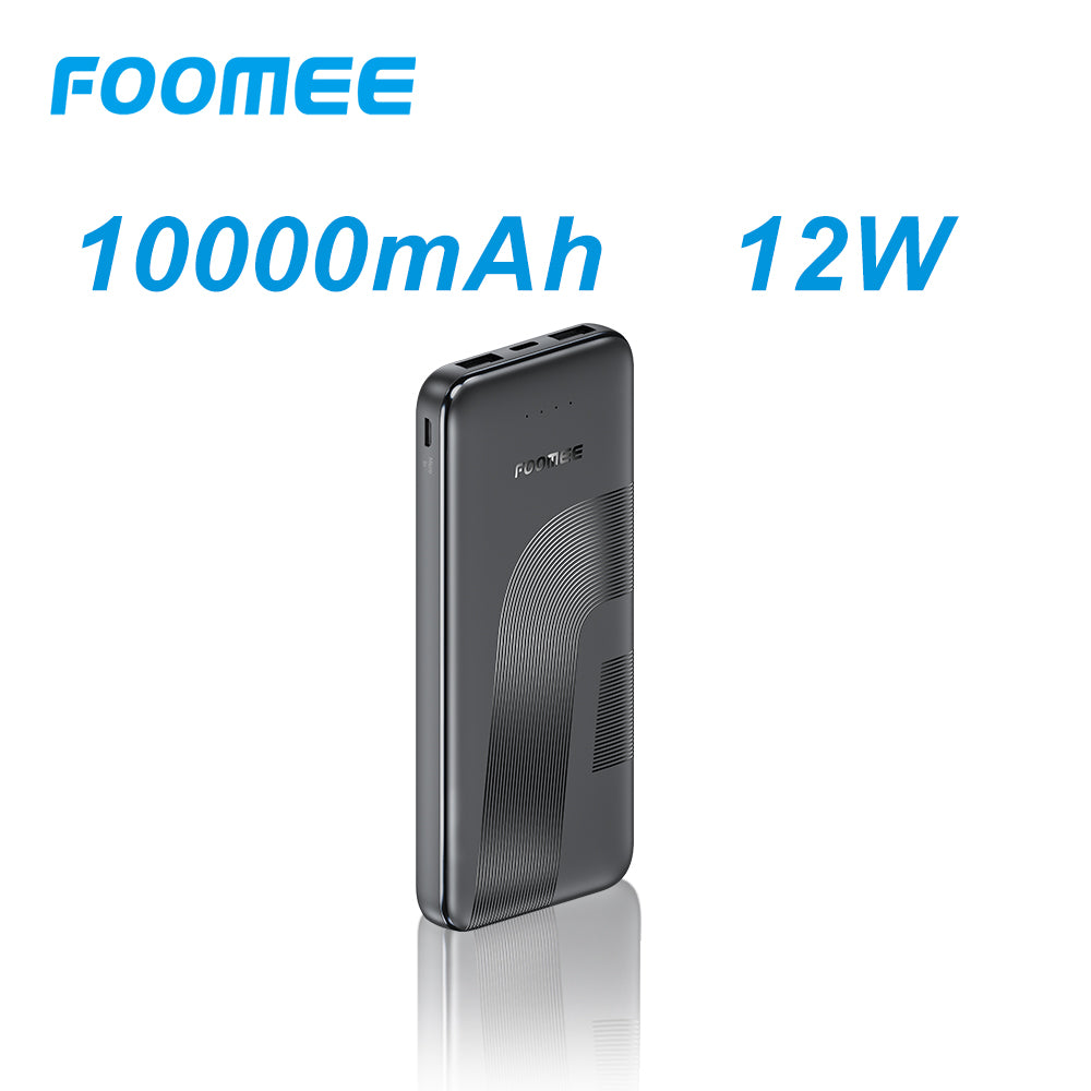 FOOMEE 10000mAh 12W Muti-Port Portable Power Bank Ultra Slim with  Indicator, AB11