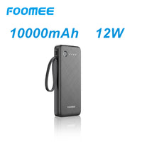 FOOMEE 10000mAh Portable Power Bank,Dual Light,Built-in Type-C Cable,5 Output AB15