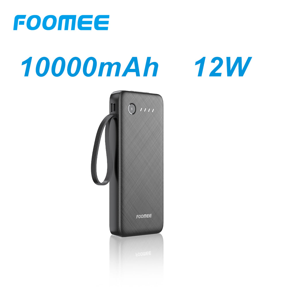 FOOMEE 10000mAh Portable Power Bank,Dual Light,Built-in Type-C Cable,5 Output AB15