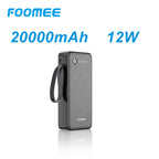 FOOMEE 20000mAh Portable Power Bank,Dual Light,Built-in Type-C Cable,5 Output AB25