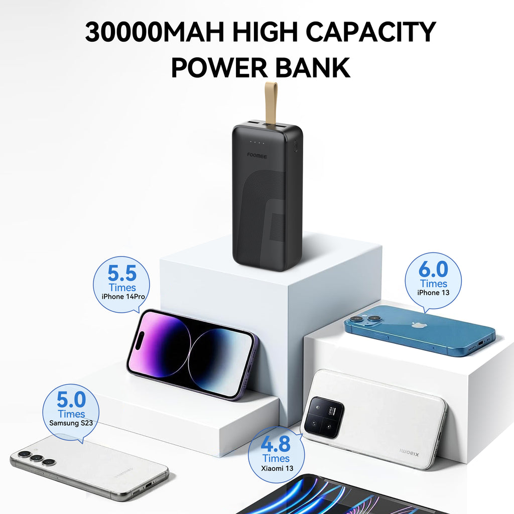 FOOMEE 30000mAh 12W Muti-Port Portable Power Bank Ultra Slim with  Indicator, AB31