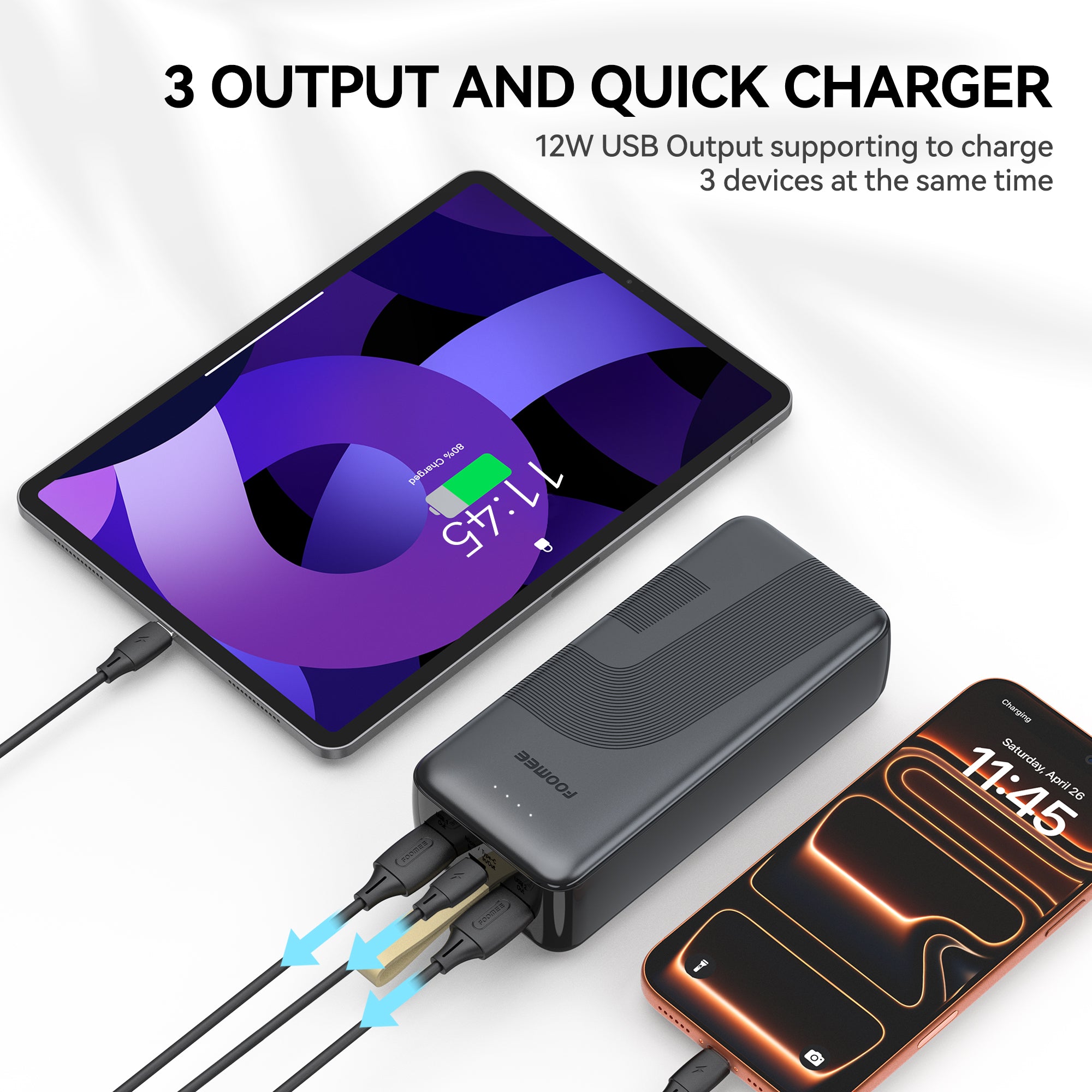 FOOMEE 30000mAh 12W Muti-Port Portable Power Bank Ultra Slim with  Indicator, AB31