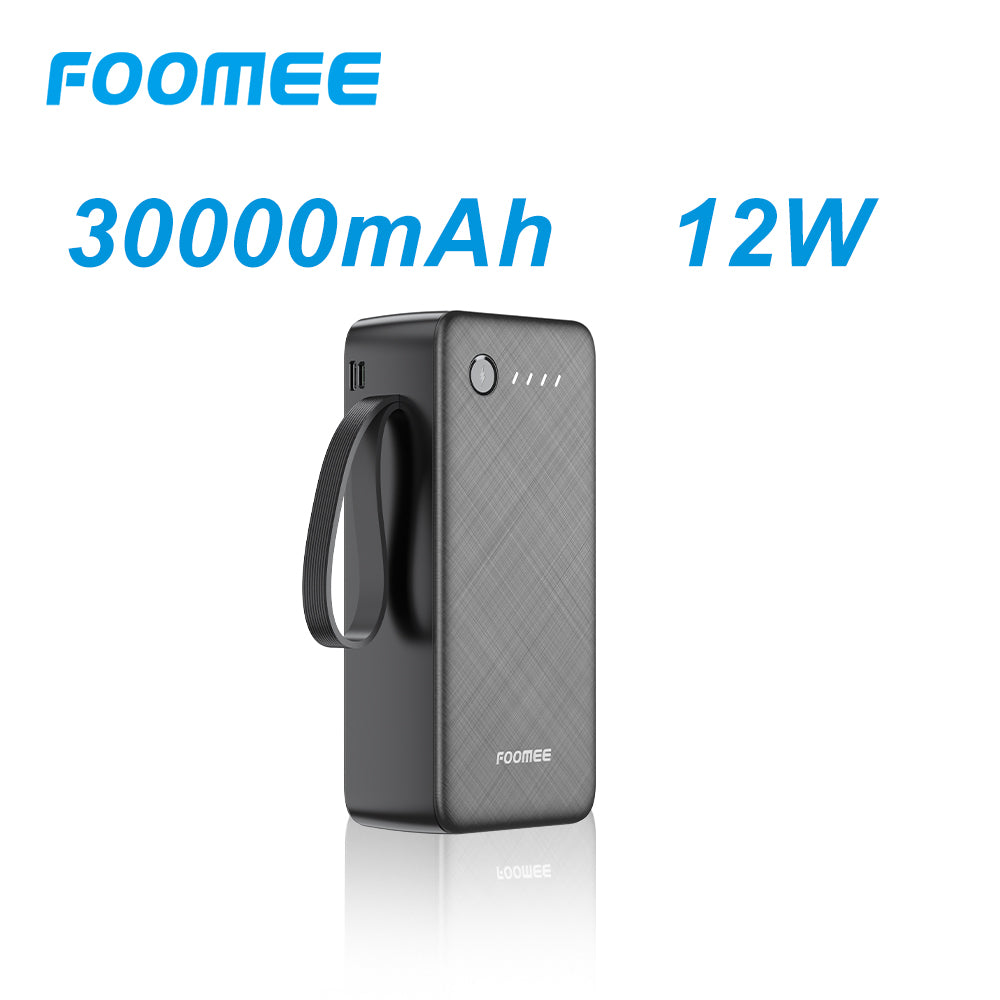 FOOMEE 30000mAh Portable Power Bank,Dual Light,Built-in Type-C Cable,5 Output AB35