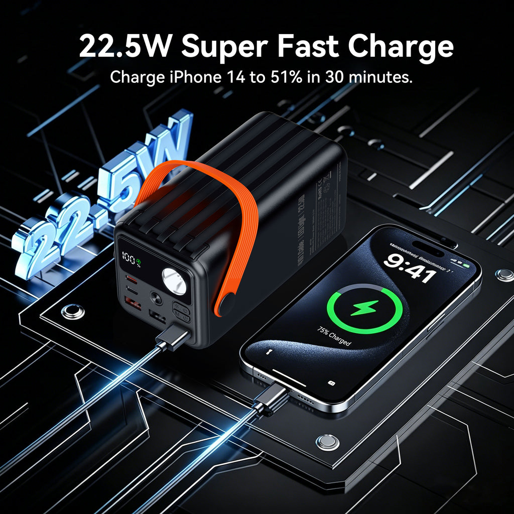 FOOMEE 50,000 mAh 22.5w Fast Charging Power Bank with Flashlight, Type-C, Built-in Strap AF50