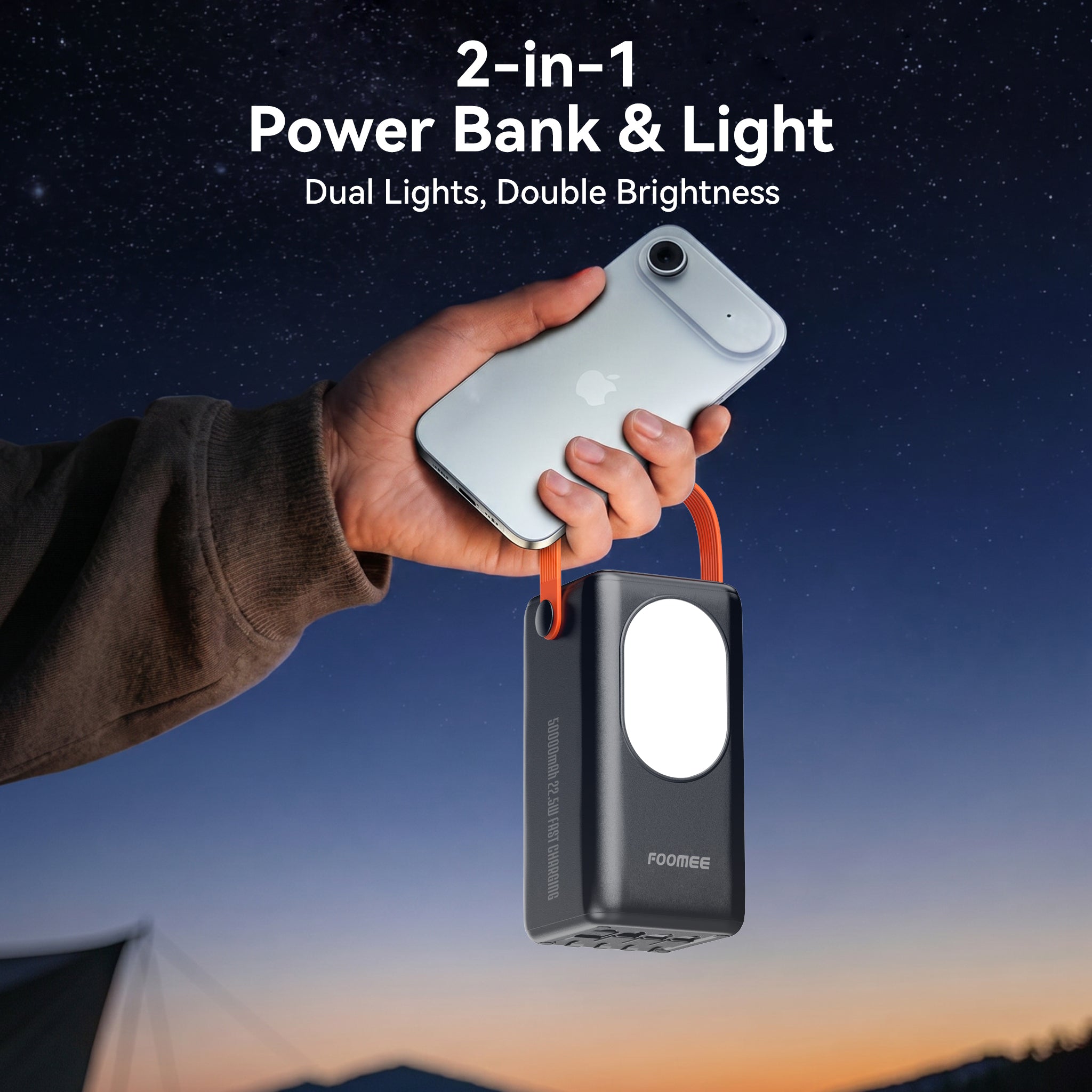 FOOMEE 50,000 mAh 22.5w Fast Charging Power Bank with Flashlight, Type-C, Built-in Strap AF50