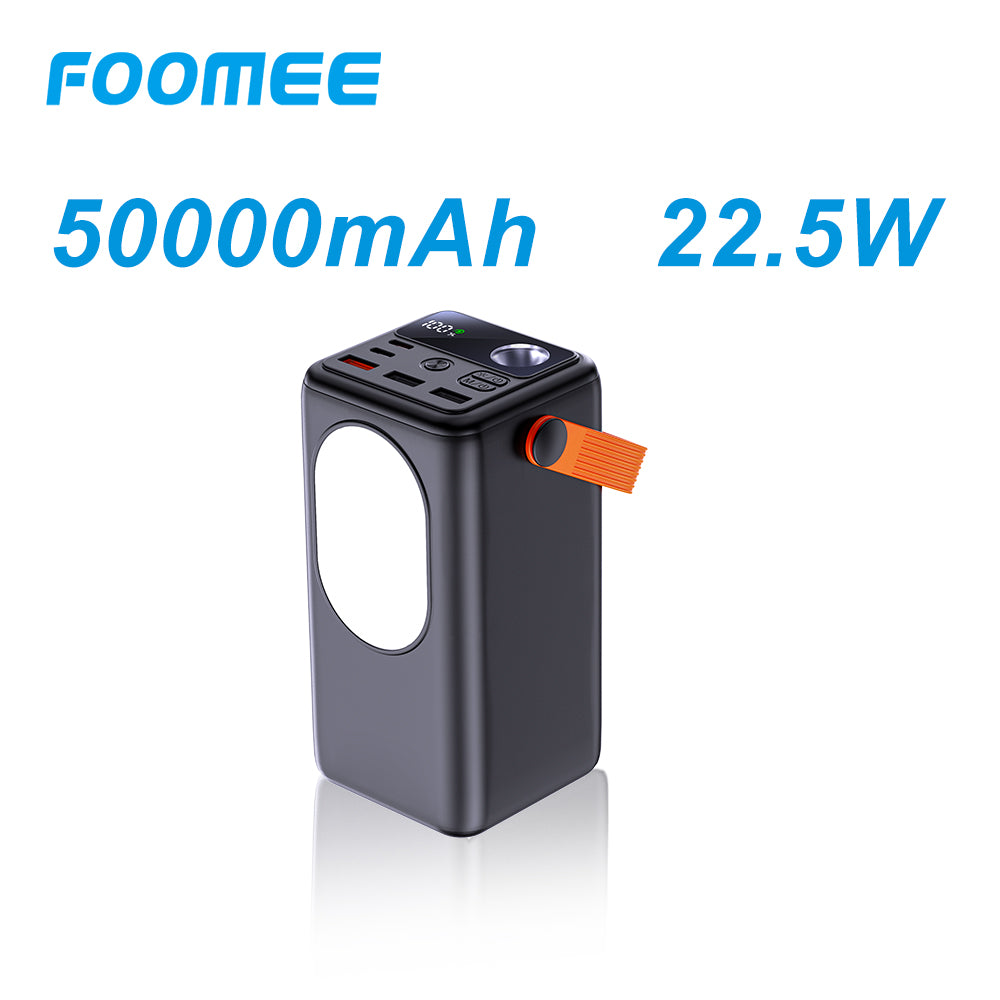 FOOMEE 50,000 mAh 22.5w Fast Charging Power Bank with Flashlight, Type-C, Built-in Strap AF50