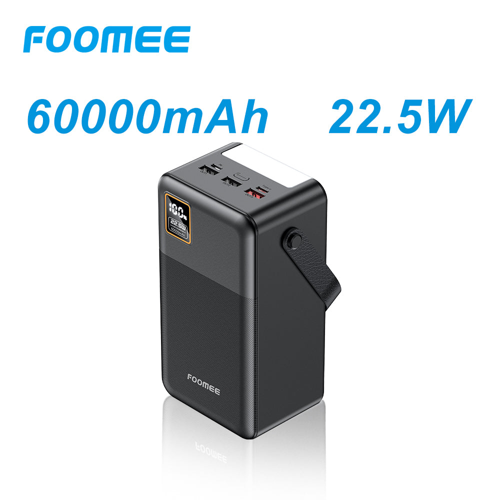 FOOMEE 60,000 mAh 22.5w Fast Charging Power Bank with Flashlight, Type-C, Built-in Strap AF60
