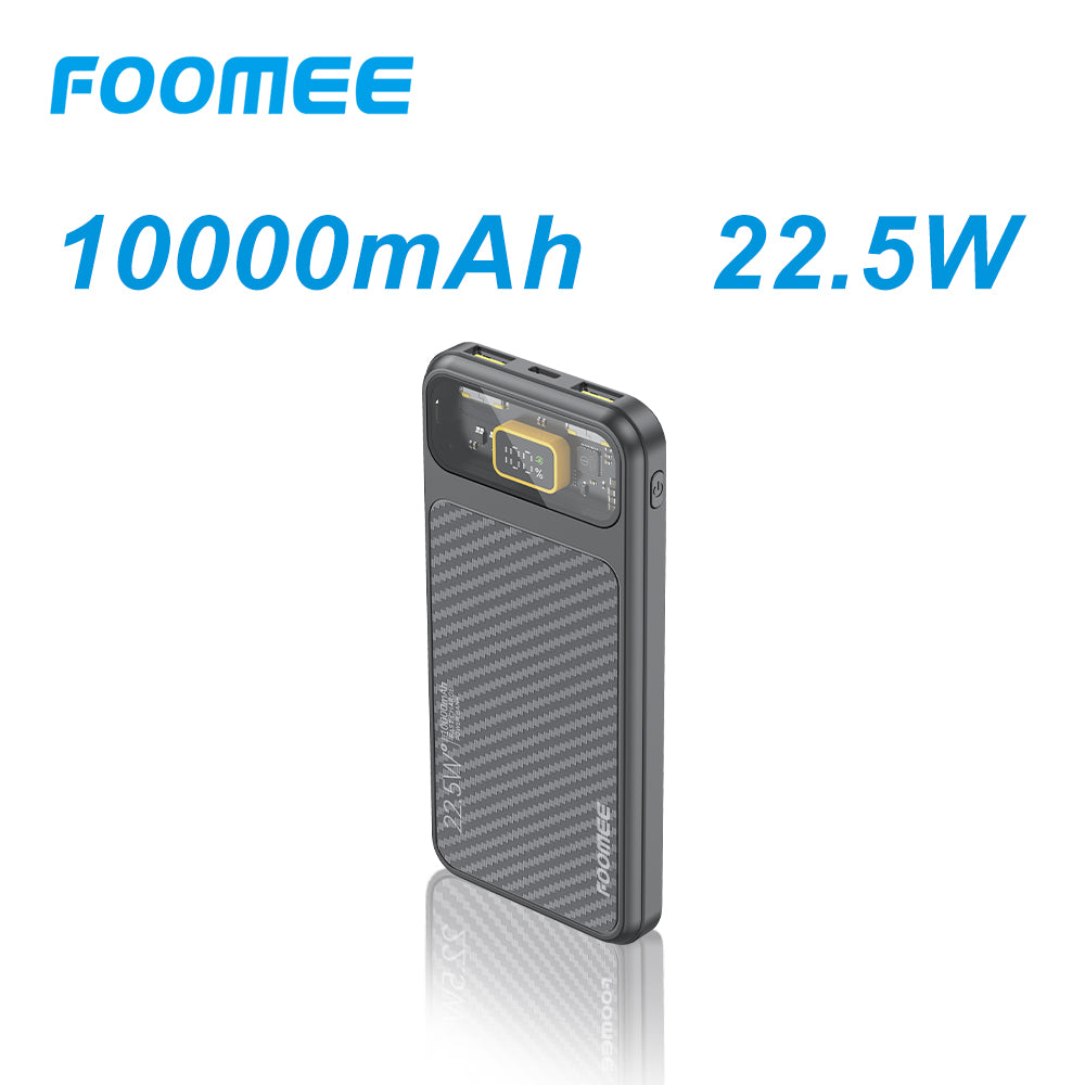 FOOMEE 10000mAh 22.5W Fast Charging Power Bank,Ultra Slim Portable Charger with LED Display, Dual USB & Type-C