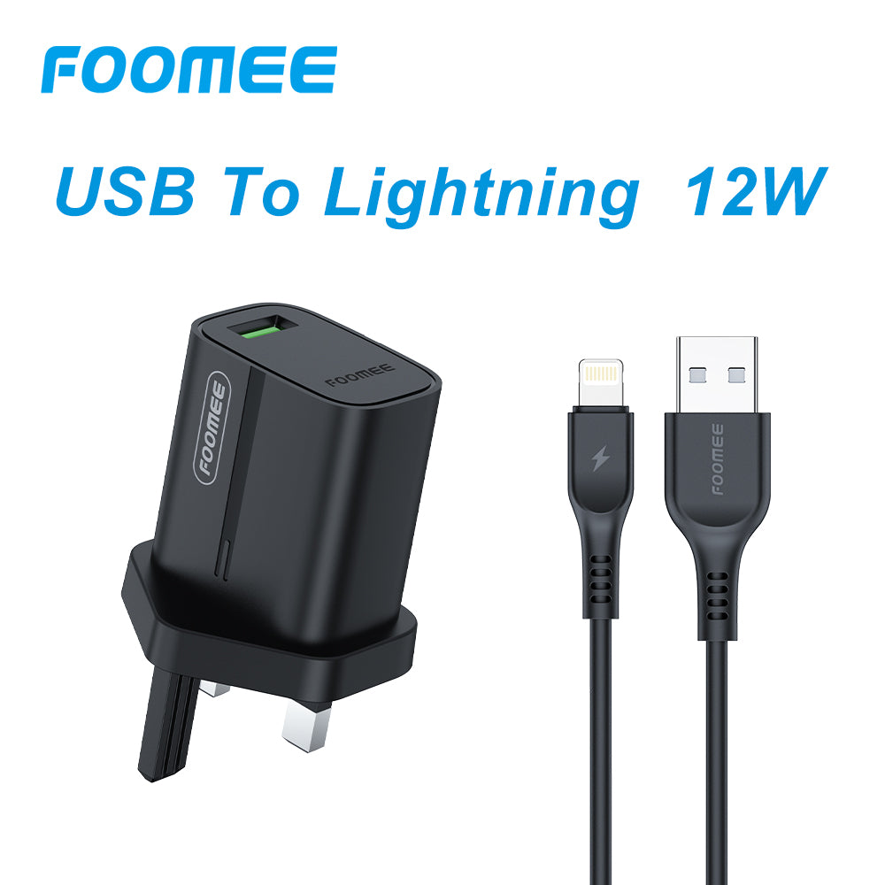 FOOMEE 12W Fast Charger USB-A Output+ Type-C Cable For Phones, Power Banks and Other Type-C devices