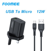 FOOMEE 12W Fast Charger USB-A Output+ Type-C Cable For Phones, Power Banks and Other Type-C devices