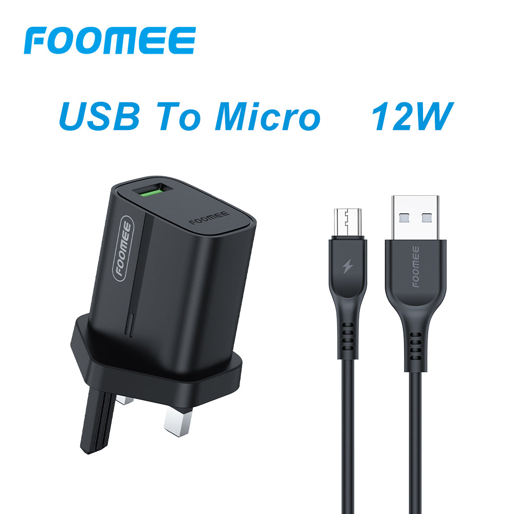 FOOMEE 12W Fast Charger USB-A Output+ Type-C Cable For Phones, Power Banks and Other Type-C devices