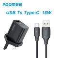 FOOMEE 18W Super Fast Charger USB-A Output+ Type-C Cable For Phones, Power Banks and Other Type-C device