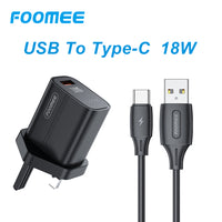 FOOMEE 18W Super Fast Charger USB-A Output+ Type-C Cable For Phones, Power Banks and Other Type-C device