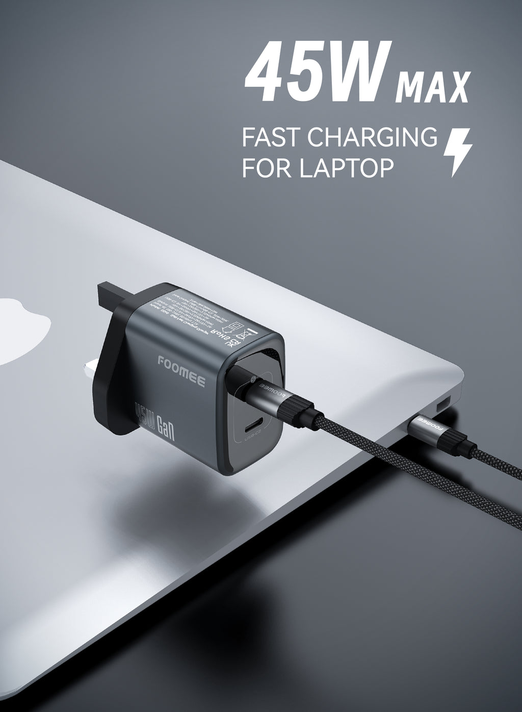 FOOMEE 45W Fast Charger, GaN Dual USB C Port Charger with USB-C Cable USB-C