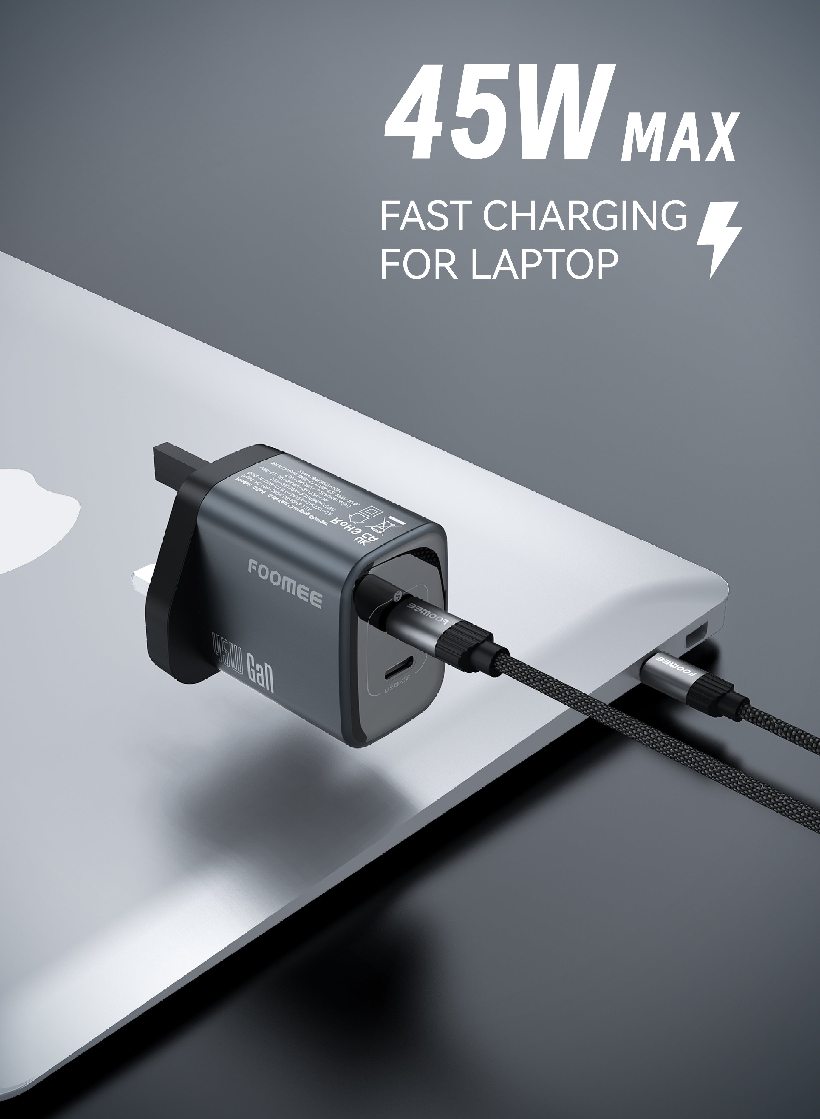 FOOMEE 45W Fast Charger, GaN Dual USB C Port Charger with USB-C Cable USB-C