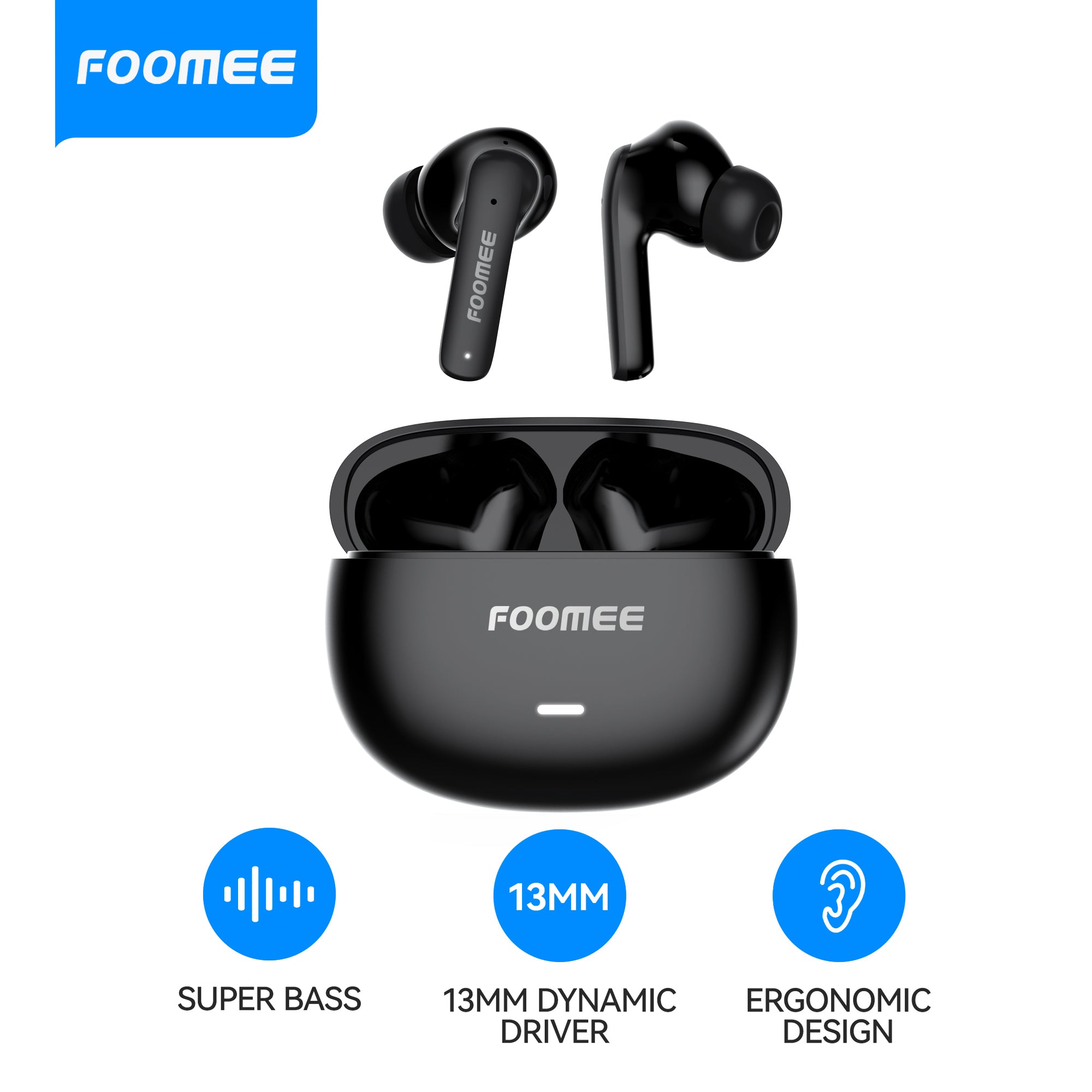 FOOMEE Earbuds with Touch Control, Crystal Clear Calls, Super Bass, Compatible with iOS & Android PA02