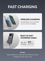 FOOMEE 10000mAh S Series Magnetic Wireless Power Bank with bracket LED Display Built-in 22.5W USB-C Cable