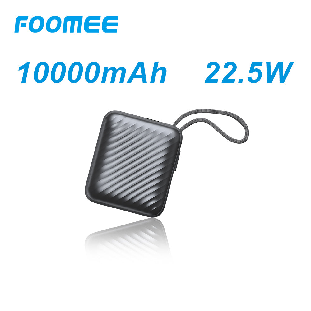 FOOMEE 10000mAh S Series Ultra Mini Power Bank,22.5W Fast Charging With Built-In USB-C Cable and Built-In ligthning Cable